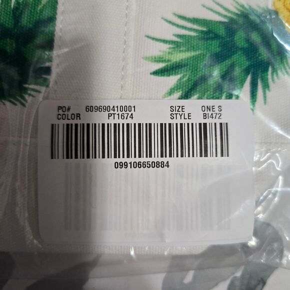 NWT J. Crew Canvas Pineapple Mini Tote in White Summer Green - Picture 3 of 4